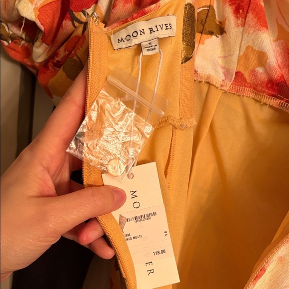 Moon River Backless Floral Dress - Orange, Pink, Cream - Picture 4 of 5